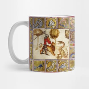 ARTHURIAN LEGENDS ,YWAIN AND HIS LION FIGHTING A DRAGON Medieval Miniature Mug